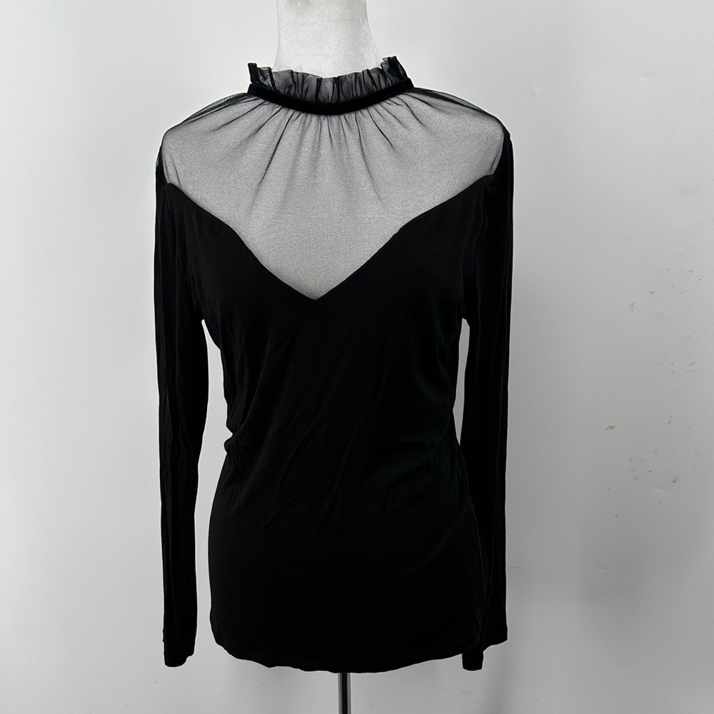 Elegant Black Sheer Mesh Top Magenta Brand Built in Bra